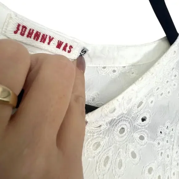 Johnny Was XS Top Blouse Shirt Eyelet Lace Ruffle Embroidered Cottage Core - Picture 4 of 5